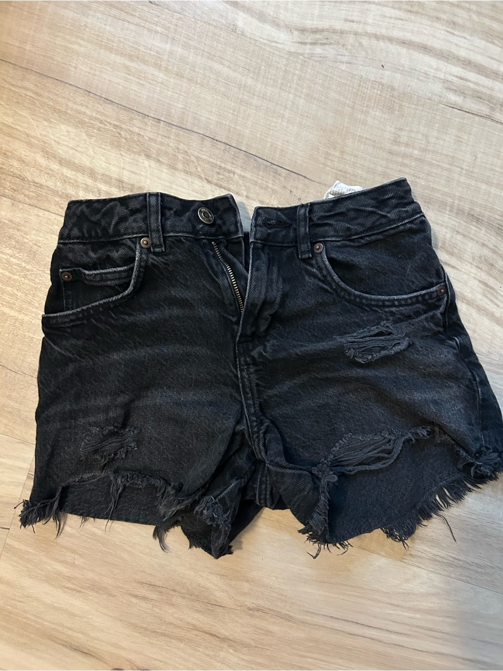 Zara Black Distressed Denim Shorts
